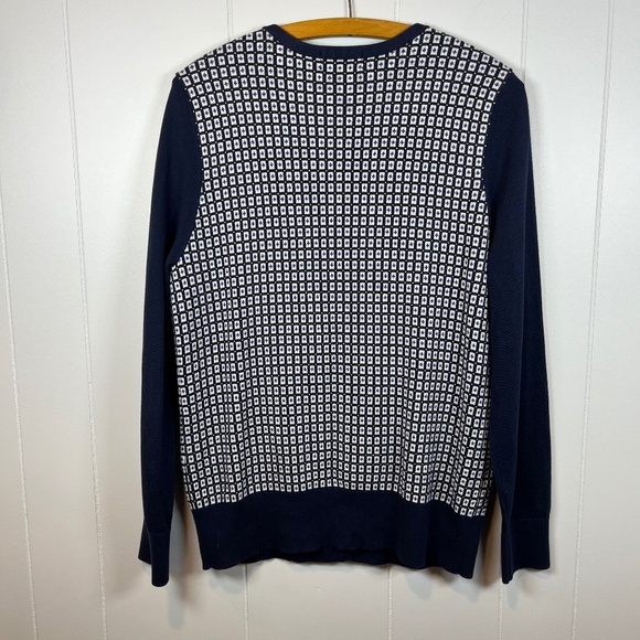 Lands' End Women's Cardigan Blue White Geometric Pattern L/T (14-16) 100% Supima - Picture 3 of 16